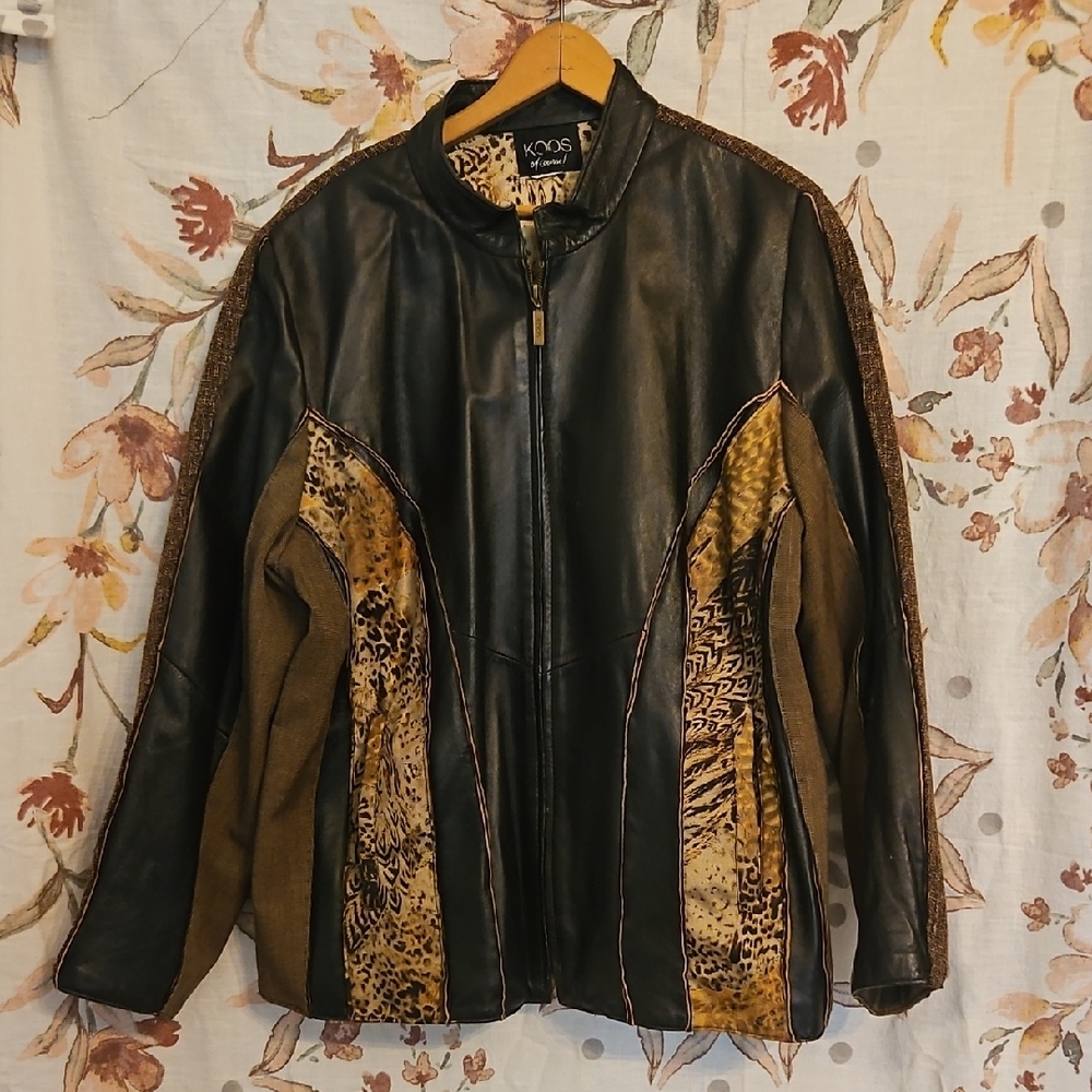 KOOS Women's Black and Brown Leather Jacket